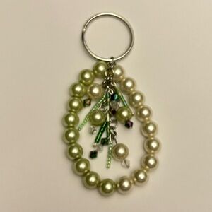 Faux Pearl Bead Keychain - Green and Champagne Beads